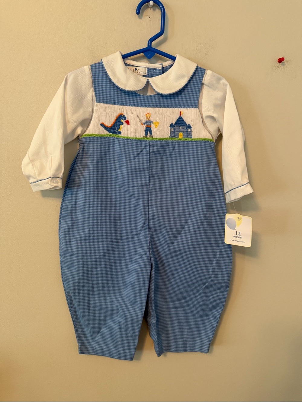 Petit Ami Smocked Blue & White Dragon Longalls